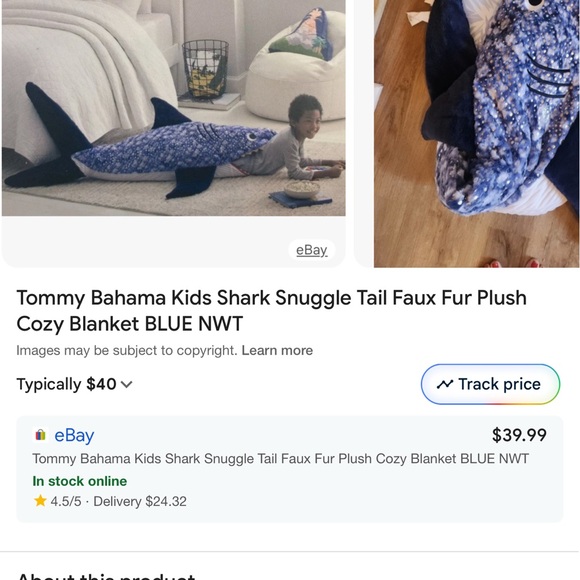 Tommy Bahama Shark Kids Sleep Sac/Reading Sac  in Blue and White and shimmer - Picture 5 of 5